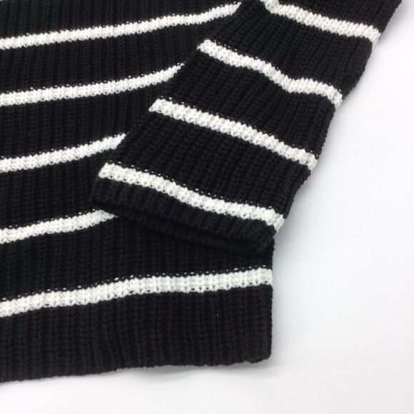 Caslon Women’s Small Black White Chunky Turtleneck Pullover Striped Sweater - Picture 11 of 13